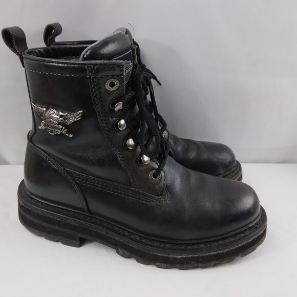 Harley-Davidson Shoes - HARLEY-DAVIDSON Lace Up Chukka Boots Black Metal Emblem Grunge Rock Women's 7.5